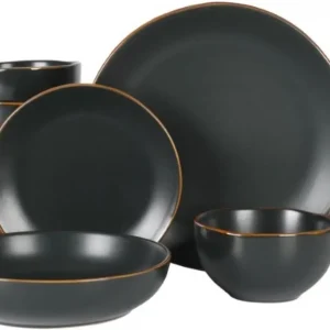 16-Piece Black Stoneware Dinnerware Set - Durable Ceramic Plates and Bowls for Everyday Dining