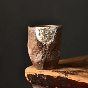 Gilt Silver Totem Master Cup Vintage Rough Pottery Tea Cup Kung Fu Tea Cup Handmade Ceramic Tea Set Single Cup Tea Jar