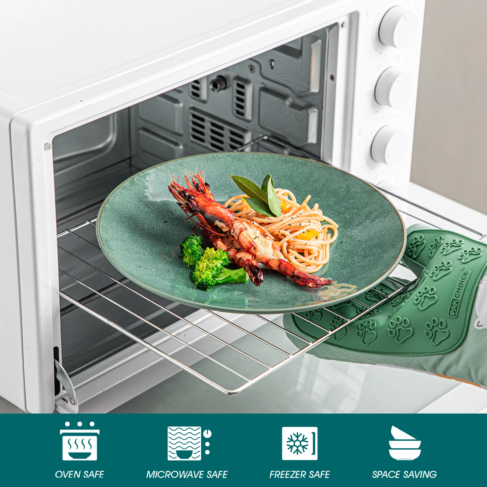 Vancasso KARST 16/32/48 Piece Green Embossed Stoneware Tableware Set with Dinner/Dessert Plate/Soup Bowl/Mug Service for 4/8/12 - Image 3