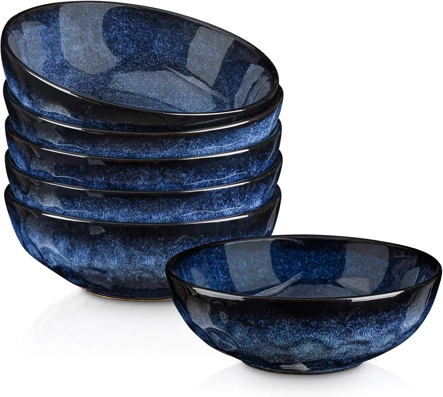 Ceramic Salad Bowls Set of 6, 32oz Chip Resistant Dishwasher Microwave Safe Large Fluted Stoneware Blue