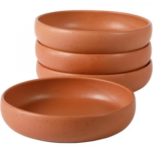 Corsica Clay 4-Piece Dinner and Pasta Bowl Set in Burnt Apricot Terracotta Stoneware for Meals, Serving & Everyday Use