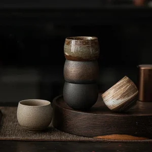Japanese Style Handmade Stoneware Tea Cup Kung Fu Tea Set Tea Cup Small Single Cup Ancient Style Quiet Road Cup Bowl Teacup