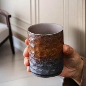 Vintage Handmade Chinese Stoneware Mug - Large Rustic Coffee Cup for Home & Office, Ceramic Tea Cup with Unique Design Gift Idea